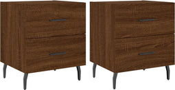 vidaXL - Nachtkastjes - 2 - st - 40x35x47,5 - cm - bewerkt - hout - bruin - eikenkleur