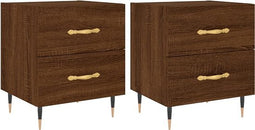 vidaXL - Nachtkastjes - 2 - st - 40x35x47,5 - cm - bewerkt - hout - bruin - eikenkleur