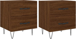 vidaXL - Nachtkastjes - 2 - st - 40x35x47,5 - cm - bewerkt - hout - bruin - eikenkleur