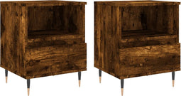 vidaXL - Nachtkastjes - 2 - st - 40x35x50 - cm - bewerkt - hout - gerookt - eikenkleurig