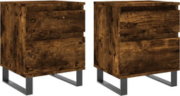 vidaXL - Nachtkastjes - 2 - st - 40x35x50 - cm - bewerkt - hout - gerookt - eikenkleurig