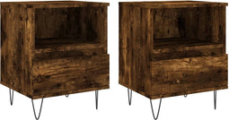 vidaXL - Nachtkastjes - 2 - st - 40x35x50 - cm - bewerkt - hout - gerookt - eikenkleurig