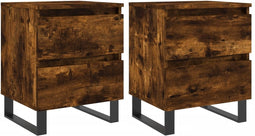 vidaXL - Nachtkastjes - 2 - st - 40x35x50 - cm - bewerkt - hout - gerookt - eikenkleurig