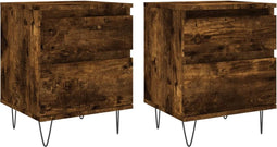 vidaXL - Nachtkastjes - 2 - st - 40x35x50 - cm - bewerkt - hout - gerookt - eikenkleurig