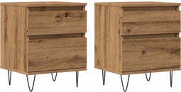 vidaXL - Nachtkastjes - 2 - st - 40x35x50cm - bewerkt - hout - artisanaal - eikenkleur