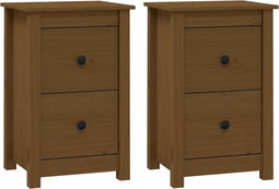 vidaXL - Nachtkastjes - 2 - st - 40x35x61,5 - cm - massief - grenenhout - honingbruin