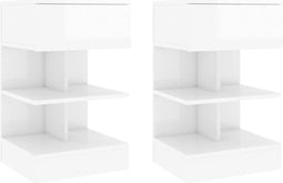 vidaXL - Nachtkastjes - 2 - st - 40x35x65 - cm - spaanplaat - hoogglans - wit
