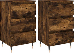 vidaXL - Nachtkastjes - 2 - st - 40x35x69 - cm - bewerkt - hout - gerookt - eikenkleurig