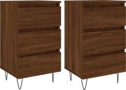 vidaXL - Nachtkastjes - 2 - st - 40x35x69 - cm - bewerkt - hout - bruin - eikenkleur