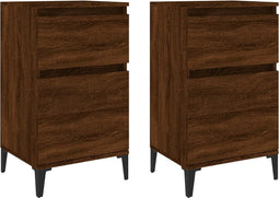 vidaXL - Nachtkastjes - 2 - st - 40x35x70 - cm - bewerkt - hout - bruin - eikenkleur