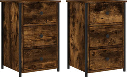 vidaXL - Nachtkastjes - 2 - st - 40x36x60 - cm - bewerkt - hout - gerookt - eikenkleurig