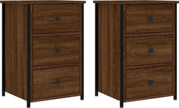 vidaXL - Nachtkastjes - 2 - st - 40x36x60 - cm - bewerkt - hout - bruin - eikenkleur