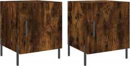 vidaXL - Nachtkastjes - 2 - st - 40x40x50 - cm - bewerkt - hout - gerookt - eikenkleurig