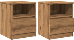 vidaXL - Nachtkastjes - 2 - st - 40x40x50 - cm - bewerkt - hout - artisanaal - eiken