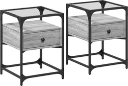 vidaXL - Nachtkastjes - 2 - st - 40x40x55 - cm - bewerkt - hout - grijs - sonoma