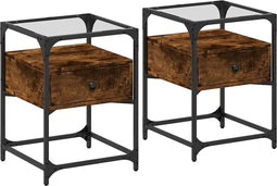vidaXL - Nachtkastjes - 2 - st - 40x40x55 - cm - bewerkt - hout - gerookt - eikenkleurig