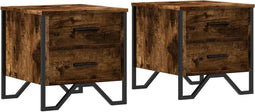 vidaXL - Nachtkastjes - 2 - st - 40x41x40 - cm - bewerkt - hout - gerookt - eikenkleurig