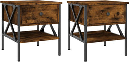 vidaXL - Nachtkastjes - 2 - st - 40x42x45 - cm - bewerkt - hout - gerookt - eikenkleurig
