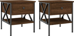 vidaXL - Nachtkastjes - 2 - st - 40x42x45 - cm - bewerkt - hout - bruin - eikenkleur