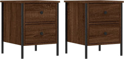 vidaXL - Nachtkastjes - 2 - st - 40x42x50 - cm - bewerkt - hout - bruin - eikenkleur