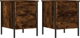 vidaXL - Nachtkastjes - 2 - st - 40x42x50 - cm - bewerkt - hout - gerookt - eikenkleurig