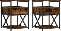vidaXL - Nachtkastjes - 2 - st - 40x42x55 - cm - bewerkt - hout - gerookt - eikenkleurig