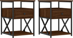 vidaXL - Nachtkastjes - 2 - st - 40x42x55 - cm - bewerkt - hout - bruin - eikenkleur