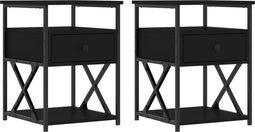 vidaXL - Nachtkastjes - 2 - st - 40x42x55 - cm - bewerkt - hout - zwart