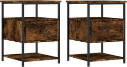 vidaXL - Nachtkastjes - 2 - st - 40x42x56 - cm - bewerkt - hout - gerookt - eikenkleurig