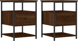 vidaXL - Nachtkastjes - 2 - st - 40x42x56 - cm - bewerkt - hout - bruin - eikenkleur