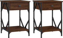 vidaXL - Nachtkastjes - 2 - st - 40x42x60 - cm - bewerkt - hout - bruin - eikenkleur