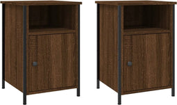 vidaXL - Nachtkastjes - 2 - st - 40x42x60 - cm - bewerkt - hout - bruin - eikenkleur