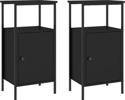 vidaXL - Nachtkastjes - 2 - st - 41x31x80 - cm - bewerkt - hout - zwart