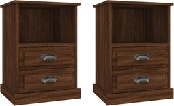 vidaXL - Nachtkastjes - 2 - st - 43x36x60 - cm - bewerkt - hout - bruin - eikenkleur