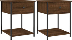 vidaXL - Nachtkastjes - 2 - st - 44x45x58 - cm - bewerkt - hout - bruin - eikenkleur