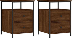 vidaXL - Nachtkastjes - 2 - st - 44x45x60 - cm - bewerkt - hout - bruin - eikenkleur