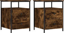 vidaXL - Nachtkastjes - 2 - st - 44x45x60 - cm - bewerkt - hout - gerookt - eikenkleurig