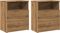 vidaXL - Nachtkastjes - 2 - st - 50x32x60cm - bewerkt - hout - artisanaal - eikenkleur