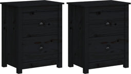 vidaXL - Nachtkastjes - 2 - st - 50x35x61,5 - cm - massief - grenenhout - zwart