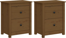 vidaXL - Nachtkastjes - 2 - st - 50x35x61,5 - cm - massief - grenenhout - honingbruin