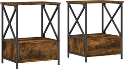 vidaXL - Nachtkastjes - 2 - st - 50x41x65 - cm - bewerkt - hout - gerookt - eikenkleurig