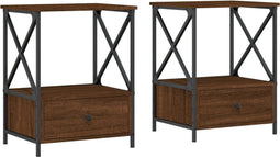 vidaXL - Nachtkastjes - 2 - st - 50x41x65 - cm - bewerkt - hout - bruin - eikenkleur