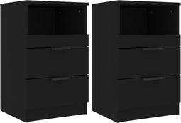 vidaXL - Nachtkastjes - 2 - st - bewerkt - hout - zwart