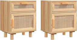 vidaXL - Nachtkastjes - 2 - st - massief - grenenhout - en - natuurlijk - rattan - bruin
