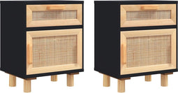vidaXL - Nachtkastjes - 2 - st - massief - grenenhout - en - natuurlijk - rattan - zwart
