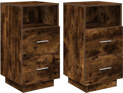 vidaXL - Nachtkastjes - 2 - st - met - 2 - lades - 36x36x68 - cm - gerookt - eikenkleurig