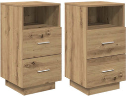 vidaXL - Nachtkastjes - 2 - st - met - 2 - lades - 36x36x68 - cm - artisanaal - eiken