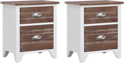vidaXL - Nachtkastjes - 2 - st - met - 2 - lades - bruin - en - wit