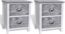 vidaXL - Nachtkastjes - 2 - st - met - 2 - lades - grijs - en - wit