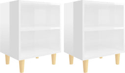 vidaXL - Nachtkastjes - 2 - st - met - houten - poten - 40x30x50 - cm - hoogglans - wit